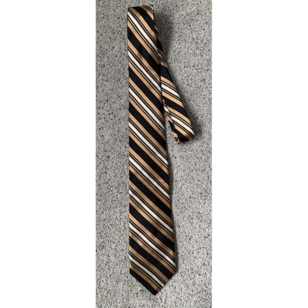 Bruno Piatelli 100%‎ Silk Tie Stripes Gold Black 3.5 Inches Wide Suit Blazer